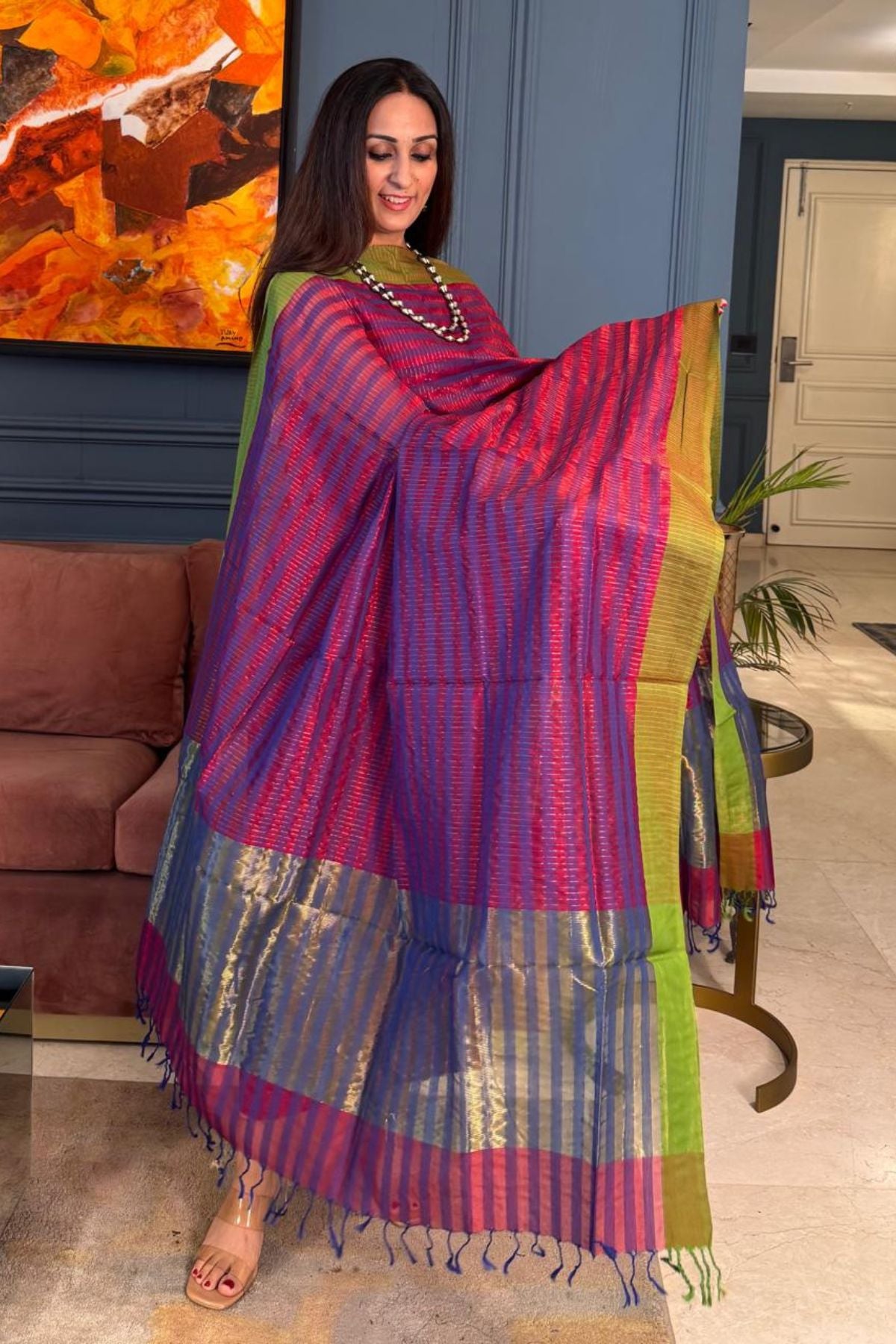 Handwoven Maheshwari silk kurta dupatta set